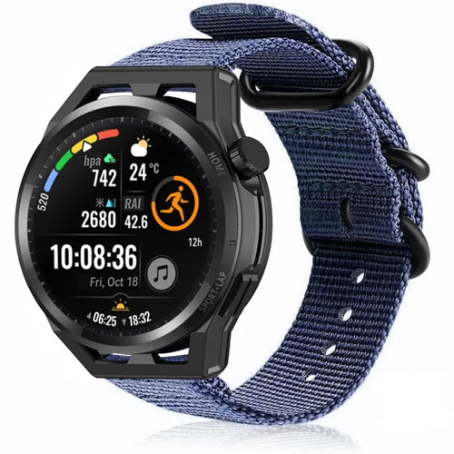 Nylon Buckle Strap, blue, on a watch, 3/4 front view