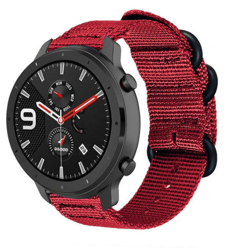 Nylon Buckle Strap, red, on a watch, 3/4 front view