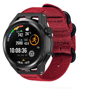 Nylon Buckle Strap, red, on a watch, 3/4 front view
