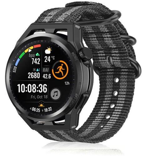 Nylon Buckle Strap, black/grey, on a watch, 3/4 front view