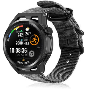 Nylon Buckle Strap, black, on a watch, 3/4 front view