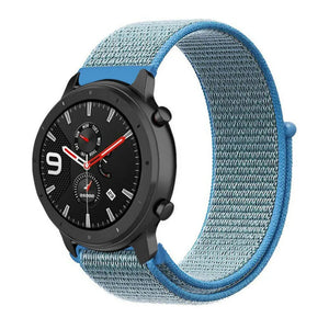 Nylon Strap, blue, on a watch, 3/4 front view