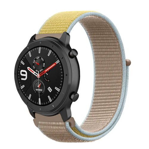 Nylon Strap, camel, on a watch, 3/4 front view