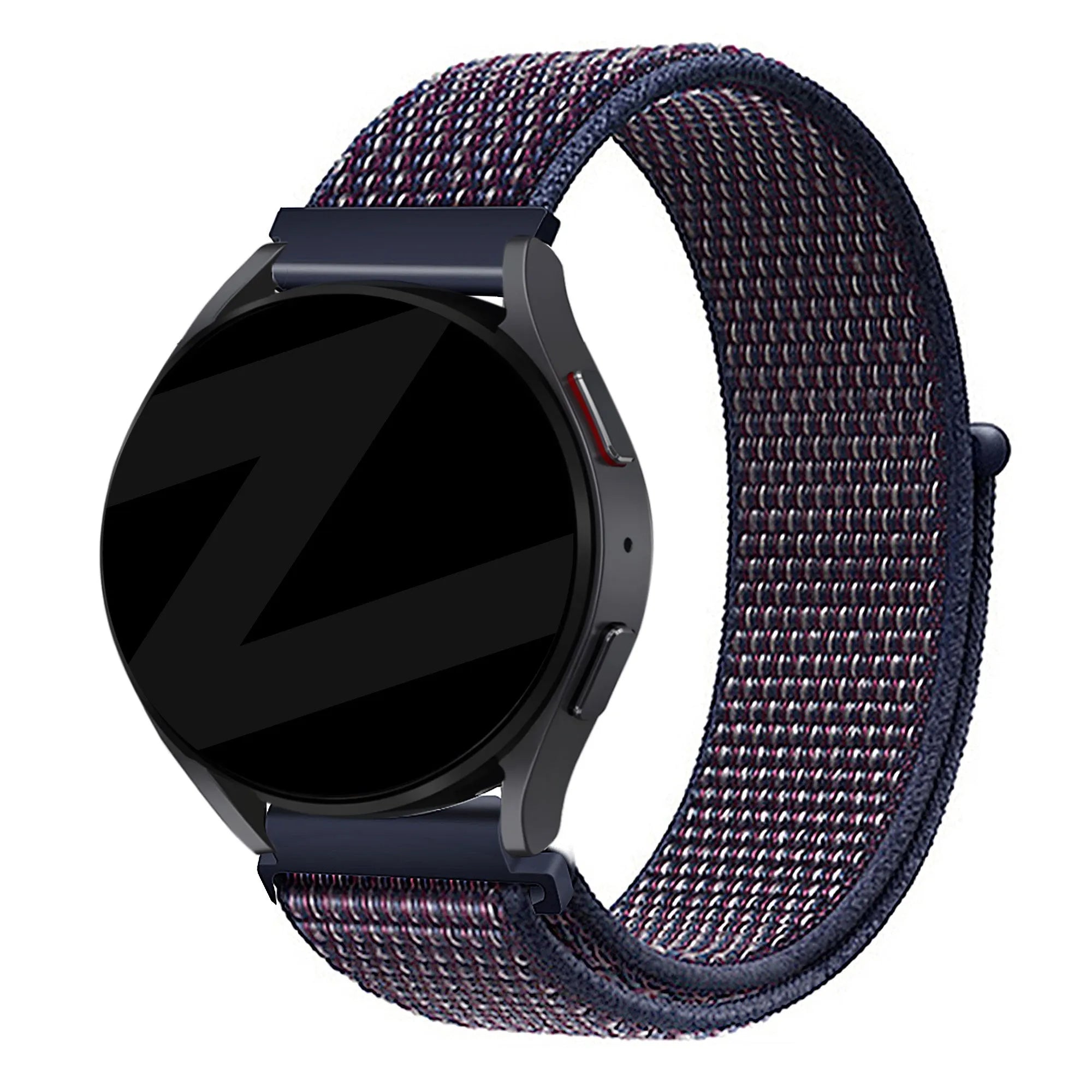 Nylon Loop Strap, indigo, on a watch, 3/4 front view