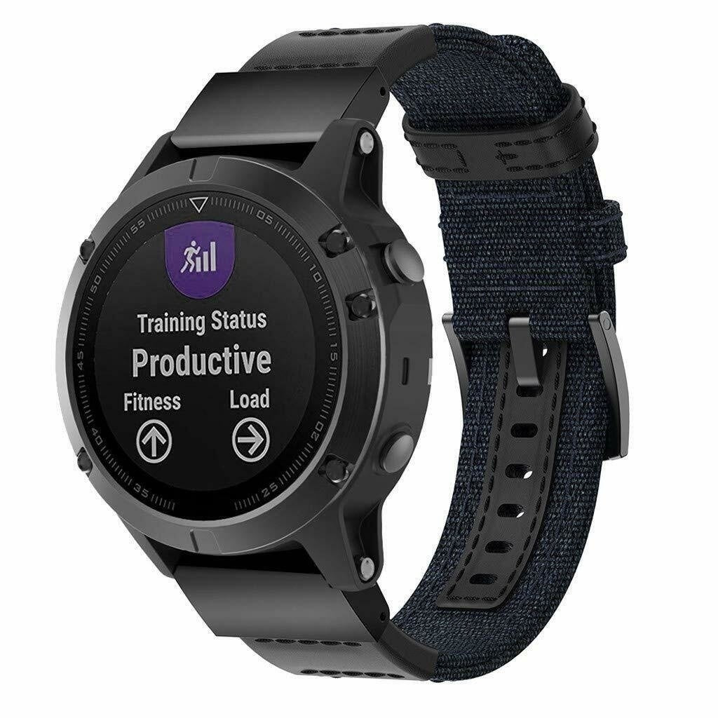 Nylon Hybrid Strap, dark blue, on a watch, 3/4 front view