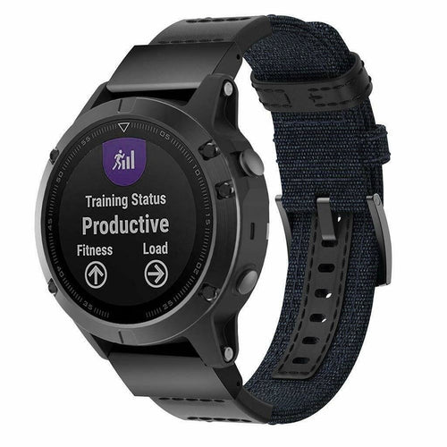 Nylon Hybrid Strap, dark blue, on a watch, 3/4 front view