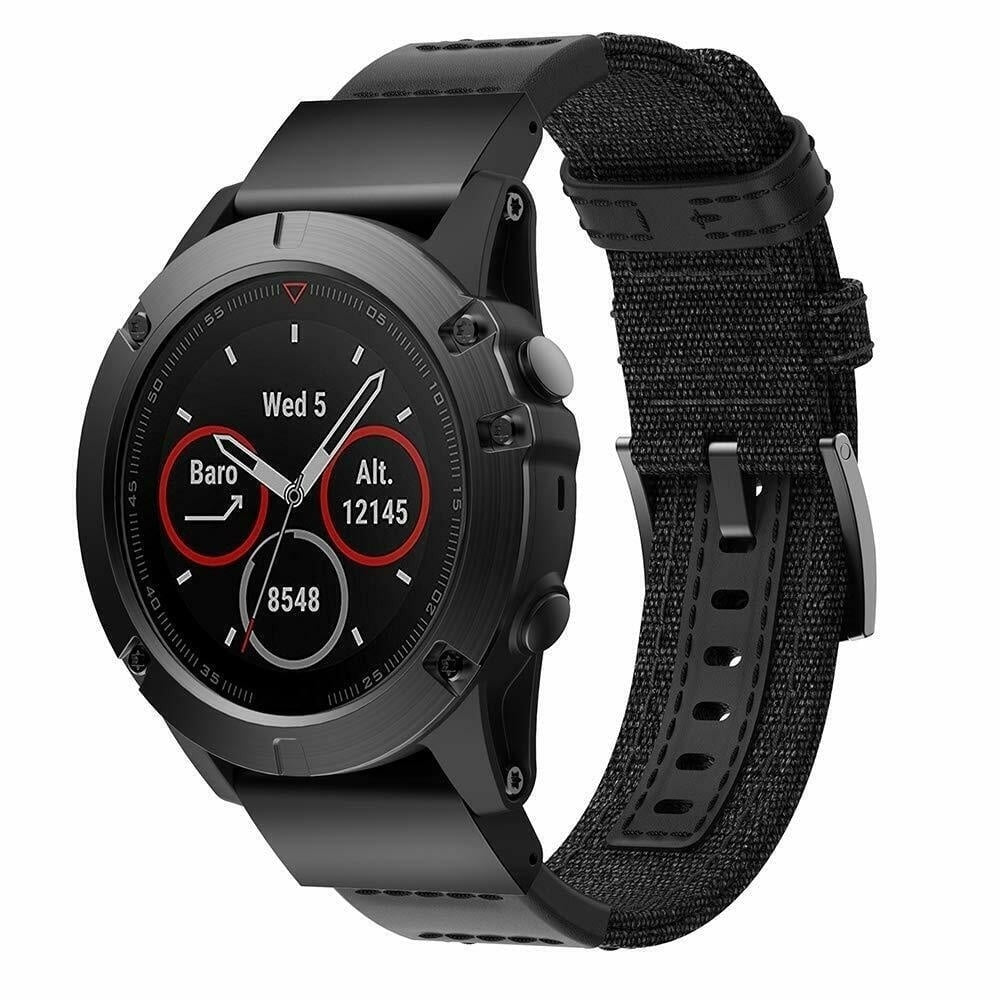 Nylon Hybrid Strap, black, on a watch, 3/4 front view