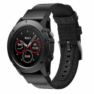 Nylon Hybrid Strap, black, on a watch, 3/4 front view