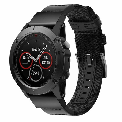 Nylon Hybrid Strap, black, on a watch, 3/4 front view