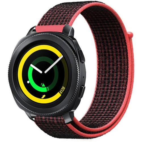 Nylon Strap, black/coral, on a watch, 3/4 front view