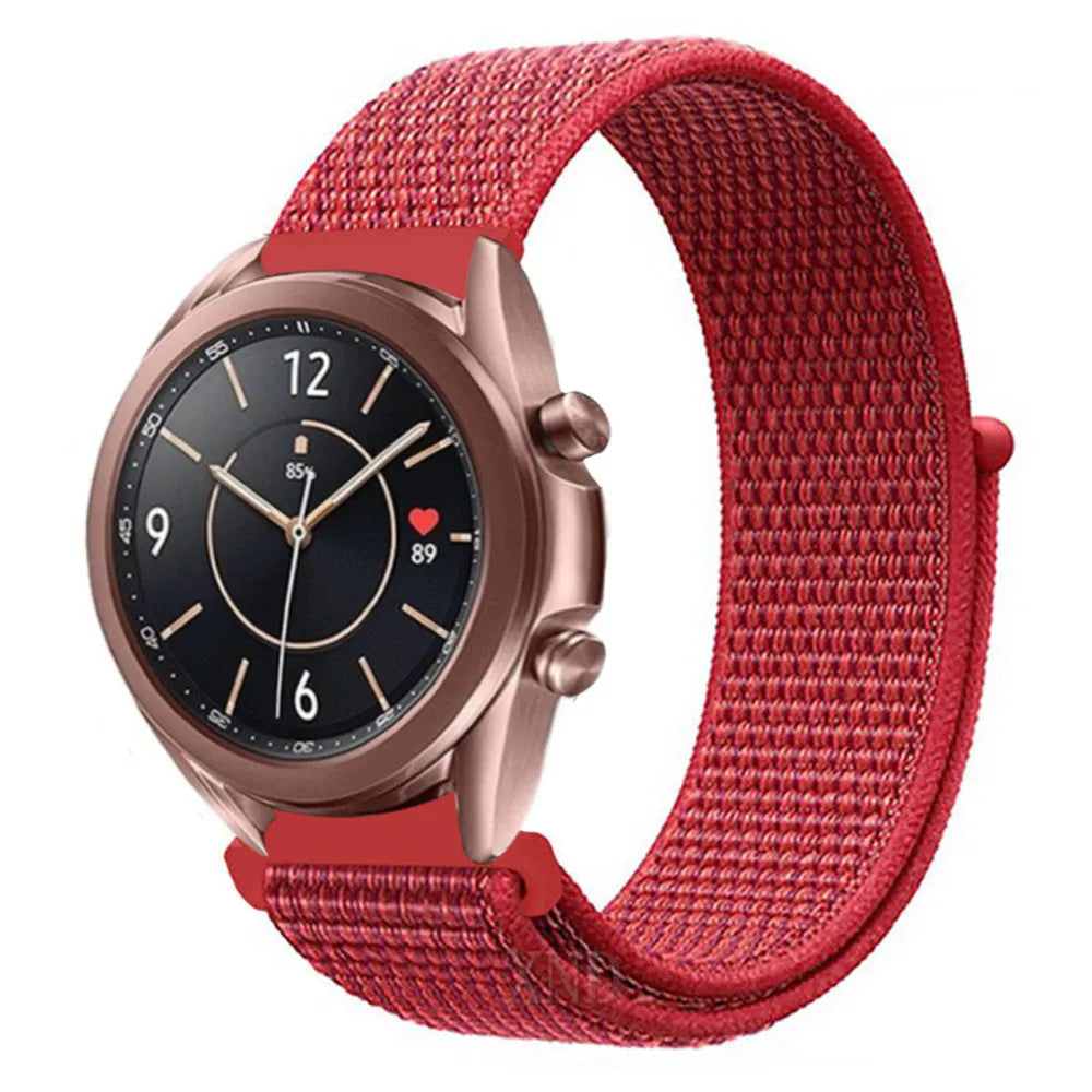 Nylon Strap, red, on a watch, 3/4 front view