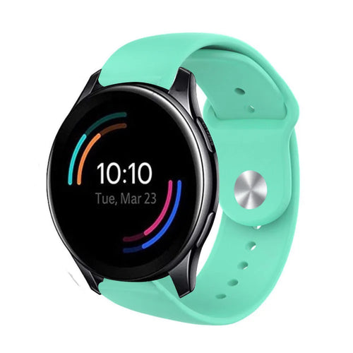 Silicone Sport Strap, aqua, on a watch, 3/4 front view