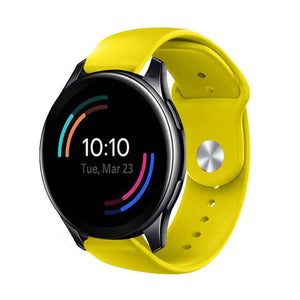 Silicone Sport Strap, yellow, on a watch, 3/4 front view