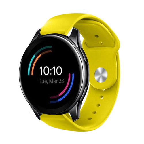 Silicone Sport Strap, yellow, on a watch, 3/4 front view
