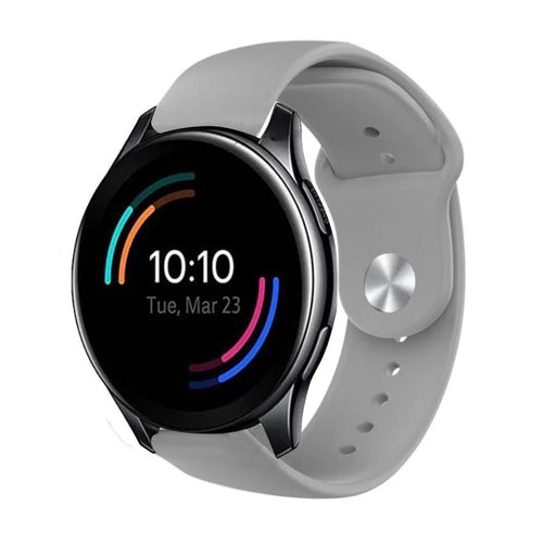 Silicone Sport Strap, grey, on a watch, 3/4 front view