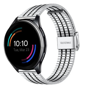 Fine Steel Strap, silver/black, on a watch, 3/4 front view