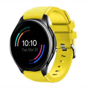 Twill Silicone Strap, yellow, on a watch, 3/4 front view