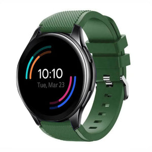 Twill Silicone Strap, army green, on a watch, 3/4 front view