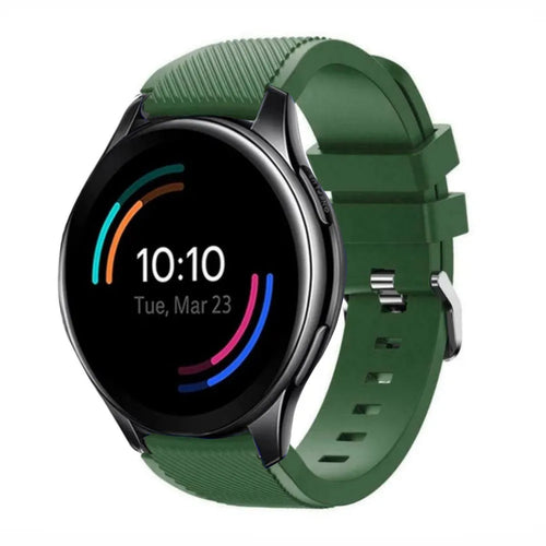 Twill Silicone Strap, army green, on a watch, 3/4 front view
