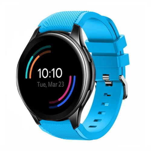 Twill Silicone Strap, light blue, on a watch, 3/4 front view