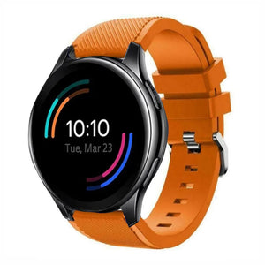 Twill Silicone Strap, orange, on a watch, 3/4 front view