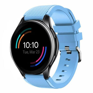 Twill Silicone Strap, sand blue, on a watch, 3/4 front view
