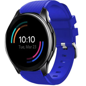 Twill Silicone Strap, blue, on a watch, 3/4 front view