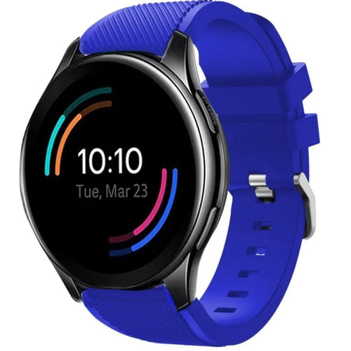 Twill Silicone Strap, blue, on a watch, 3/4 front view
