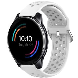 Breathable Silicone Strap, white, on a watch, 3/4 front view