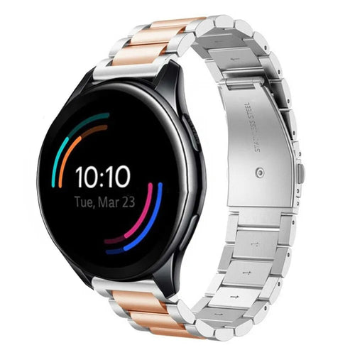 Steel Strap, silver/rose gold, on a watch, 3/4 front view