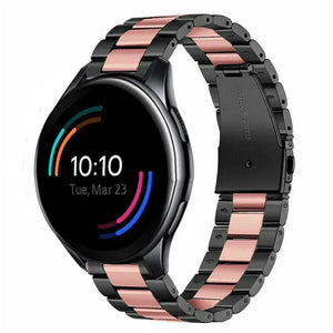Steel Strap, black/pink, on a watch, 3/4 front view