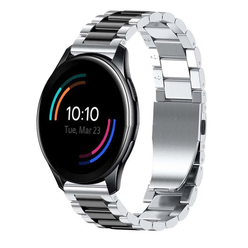 Steel Strap, silver/black, on a watch, 3/4 front view