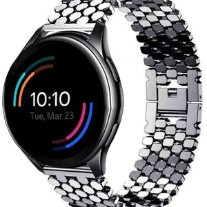 Steel Strap Hexagons, black, on a watch, 3/4 front view