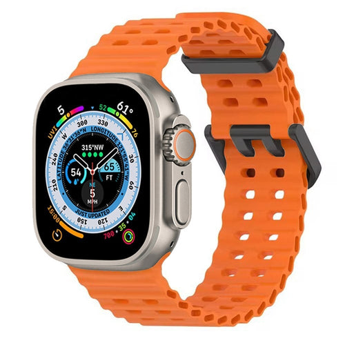 Silicone Ocean Strap, orange, on a watch, 3/4 front view