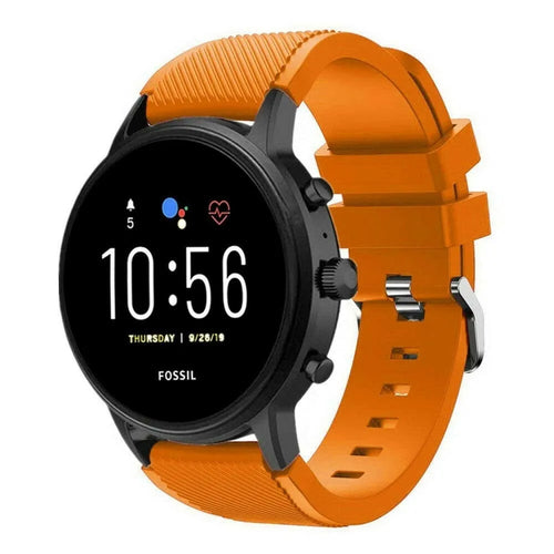 Twill Silicone Strap, orange, on a watch, 3/4 front view