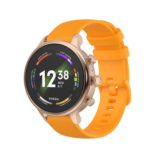 Silicone Sport Strap, orange, on a watch, 3/4 front view
