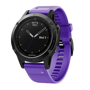 Silicone Strap, purple, on a watch, 3/4 front view