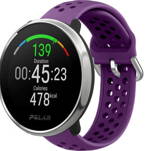 Breathable Silicone Strap, purple, on a watch, 3/4 front view
