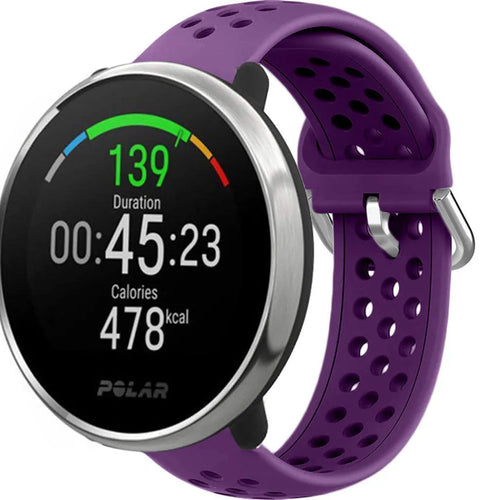 Breathable Silicone Strap, purple, on a watch, 3/4 front view