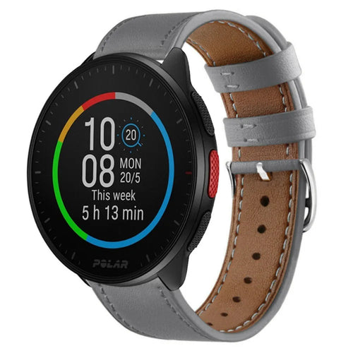 Modern Leather Strap, grey, on a watch, 3/4 front view