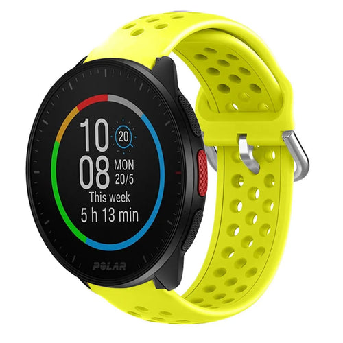 Breathable Silicone Strap, yellow, on a watch, 3/4 front view