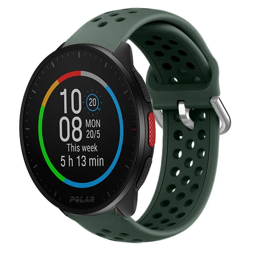 Breathable Silicone Strap, army green, on a watch, 3/4 front view