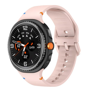 Silicone Strap, pink, on a watch, 3/4 front view