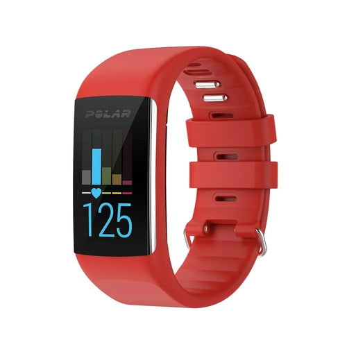 Silicone Strap, red, on a watch, 3/4 front view