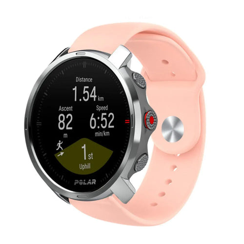 Silicone Sport Strap, pink, on a watch, 3/4 front view