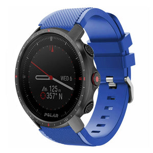 Twill Silicone Strap, blue, on a watch, 3/4 front view