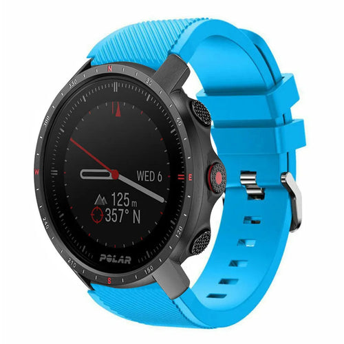 Twill Silicone Strap, light blue, on a watch, 3/4 front view