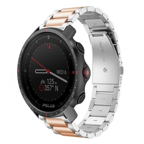 Steel Strap, silver/rose gold, on a watch, 3/4 front view