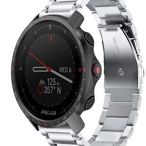 Titanium Strap, silver, on a watch, 3/4 front view