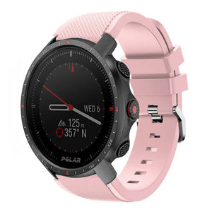 Twill Silicone Strap, pink, on a watch, 3/4 front view